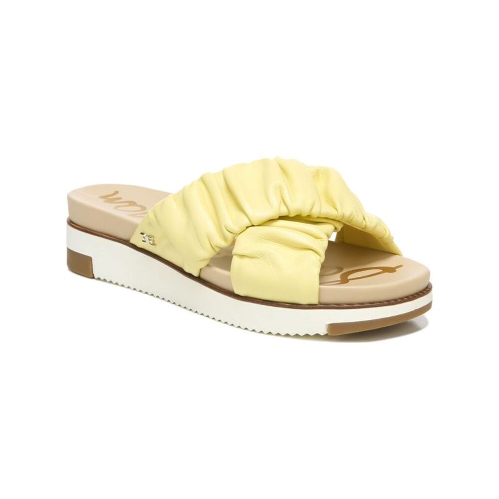 NWT SAM EDELMAN Womens Yellow Aida Platform Slip On Leather Slide Sandals 8 M